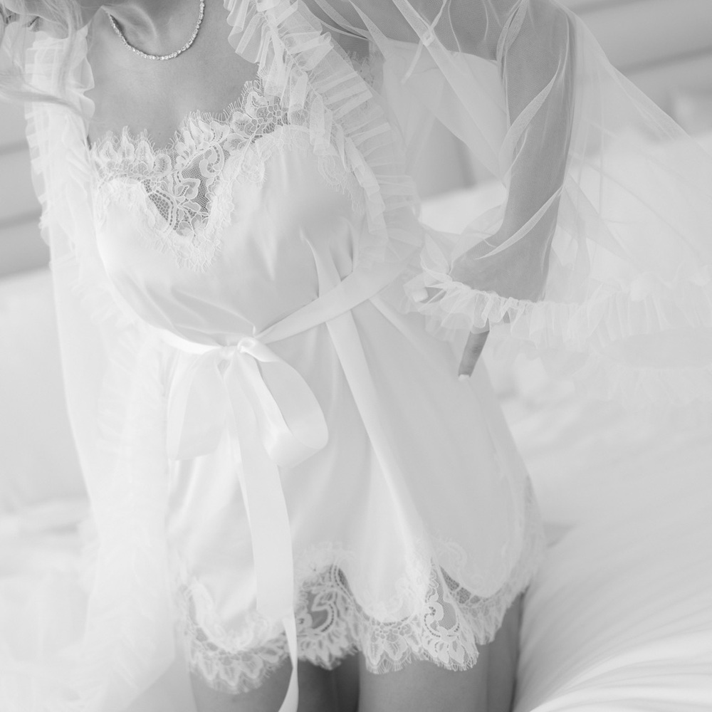 Unique Sheer White Bridal Getting Ready robe